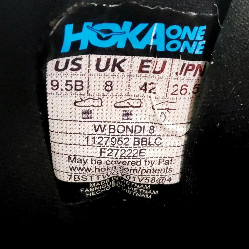 Hoka One One W Bondi 8 9.5B Black Running Shoes 1127952 BBLC - Picture 7 of 8